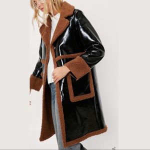 NWT Nasty Gal Vinyl Contrast Shearling Oversized Coat